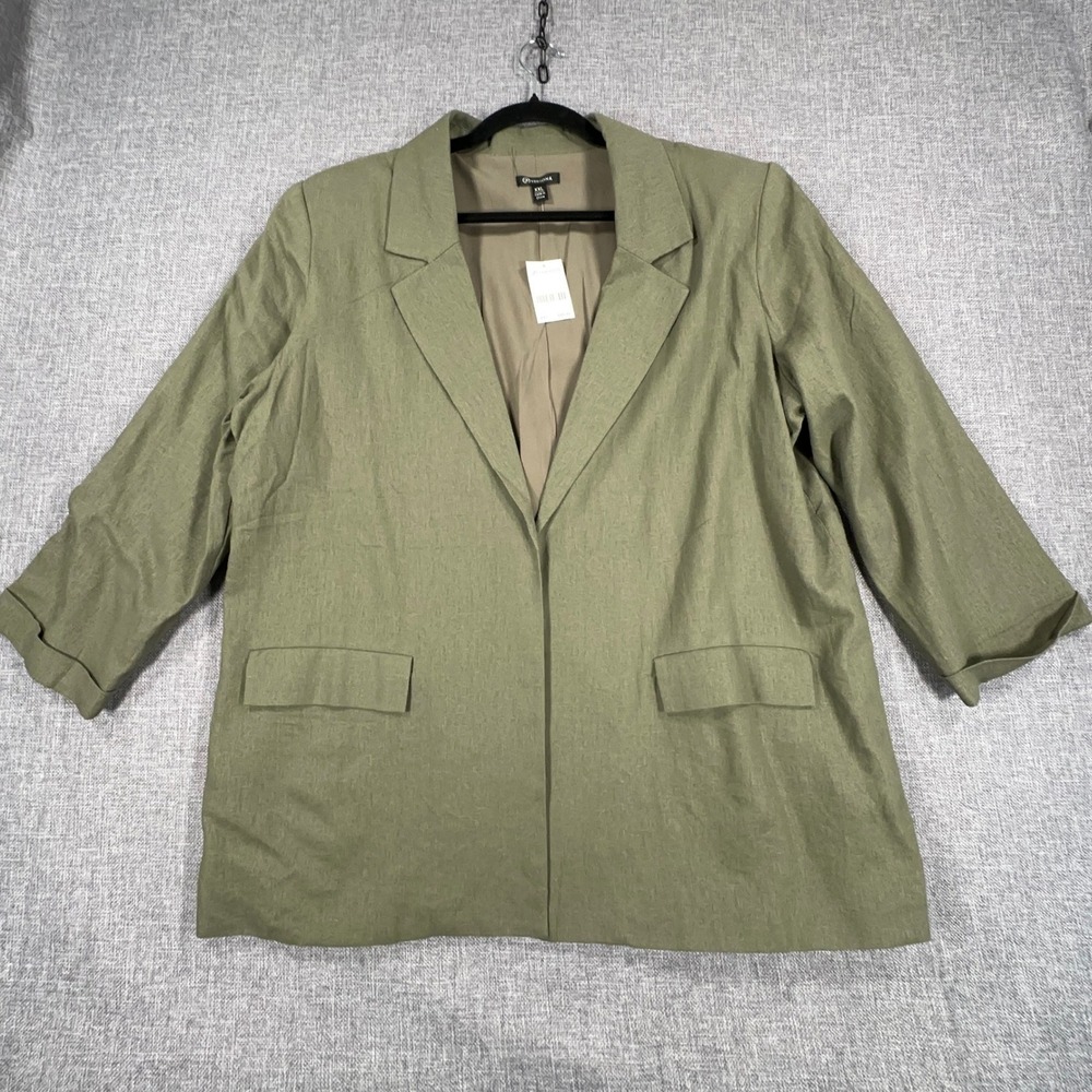 Versona Blazer Womens XXL Sea Grass Green Linen Blend Open Front Office NEW